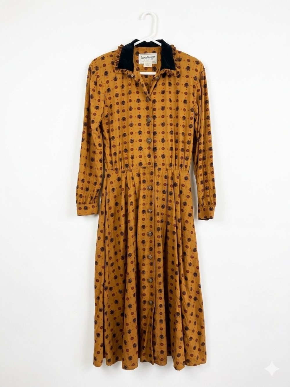 Vintage 80s Donna Morgan Velvet Collar Midi Dress Prairie Grunge Dark Academia